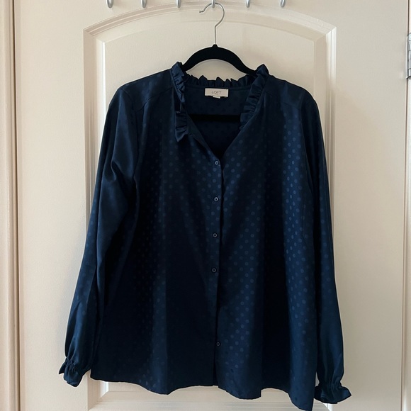 LOFT Tops - Loft Navy Blue Polka Dot Blouse